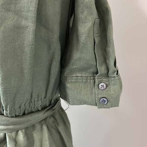 FRAME DENIM Linen Off the Shoulder Dress Olive Green Tie Waist Sz XS - Picture 8 of 12
